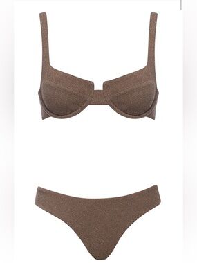 Underwire Brown Shimmer Bikini Set - Women Swim